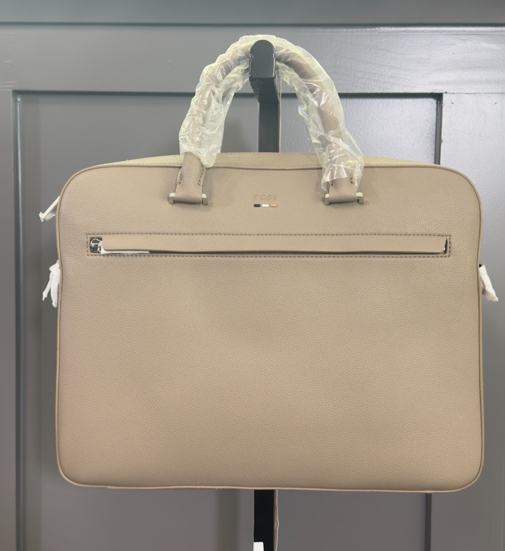 NWT HUGO BOSS "Ray_S Doc Case/Briefcase, Light Beige/Taupe, $199 MSRP